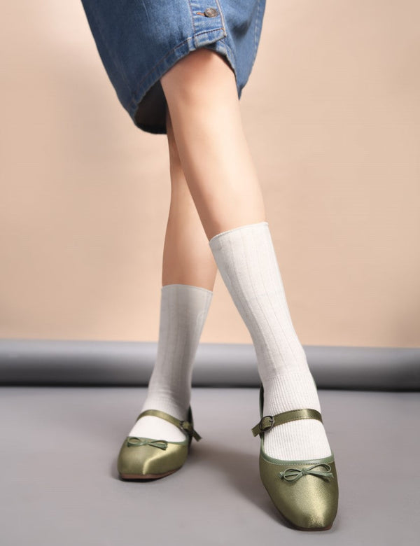 square toe mary jane flats Green