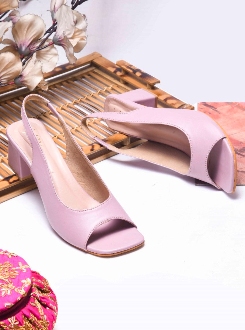 Jm Looks slingback peep-toe heels with a sturdy block heel
 Peach