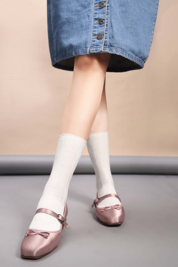 square toe mary jane flats Peach