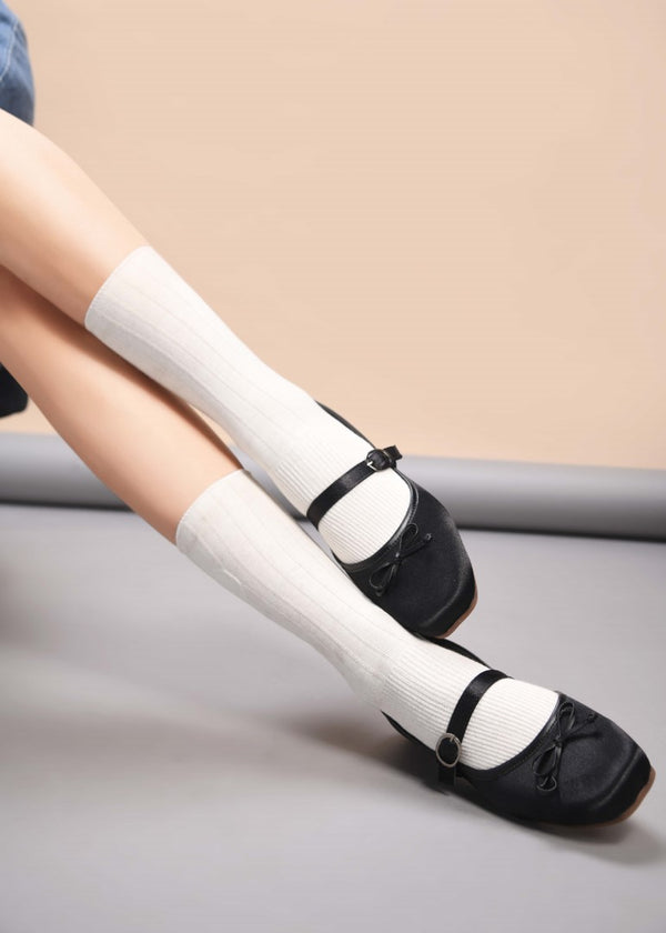 square toe mary jane flats Black