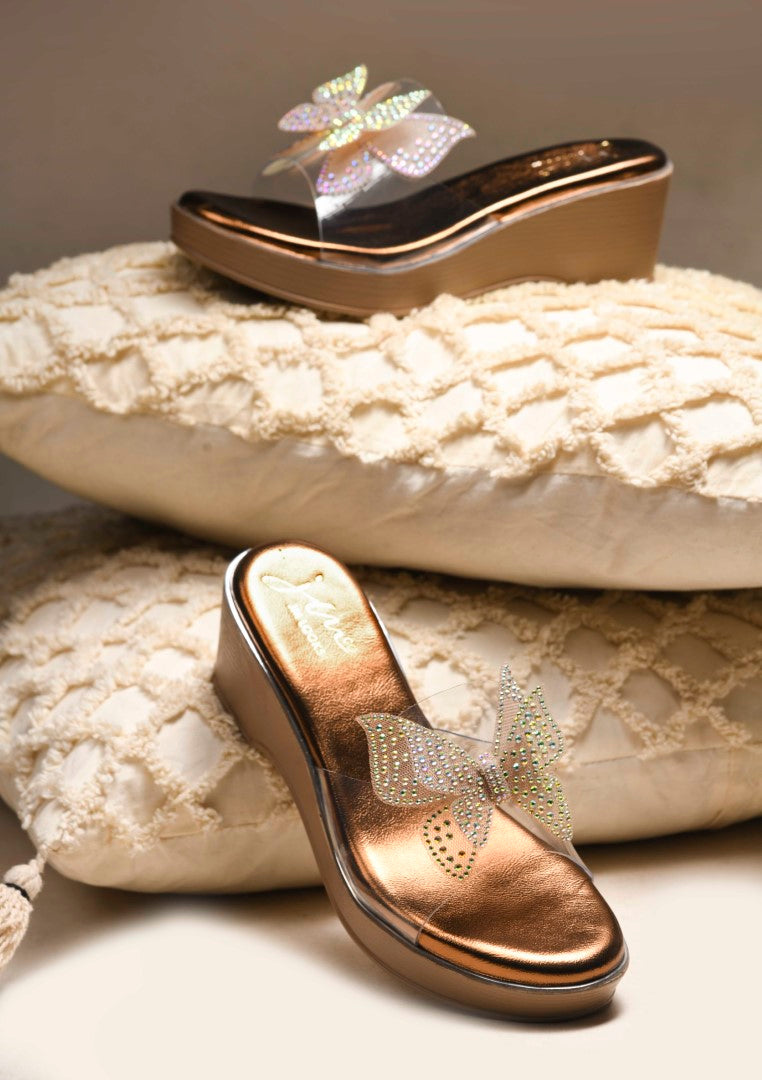 Platform slip-on sandals with butterfly detailing by Jm Looks for women and girls Antique