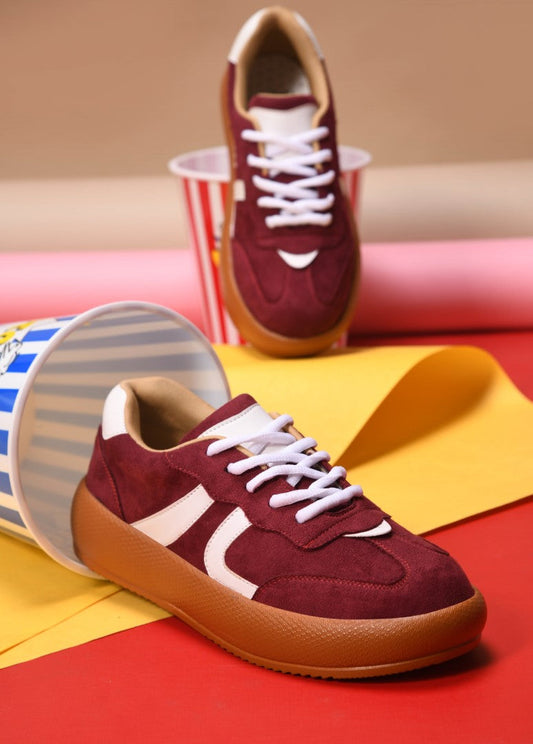 Retro-style sneakers for women and girls by Jm Looks with bold design Red