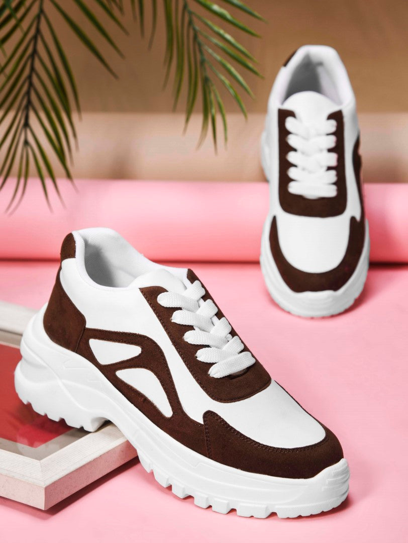 JM Looks chunky sole sneakers with modern panel detailing and lace-up design Brown