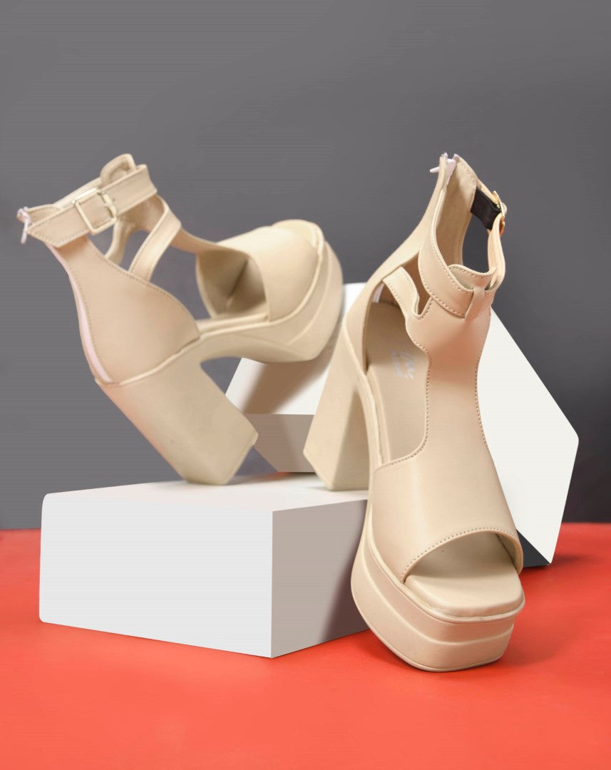 JM Looks Glossy Wedge Sandals for Women | Elegant & Comfortable Slip-On beige