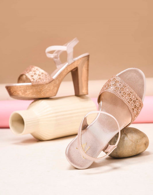 JM Looks Golden Ethnic Wedge Sandals | Embroidered Festive Footwear Sultan