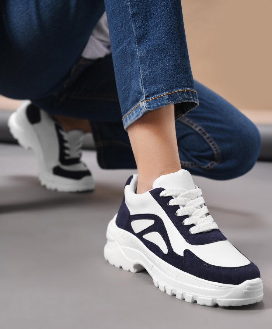 JM Looks chunky sole sneakers with modern panel detailing and lace-up design Blue