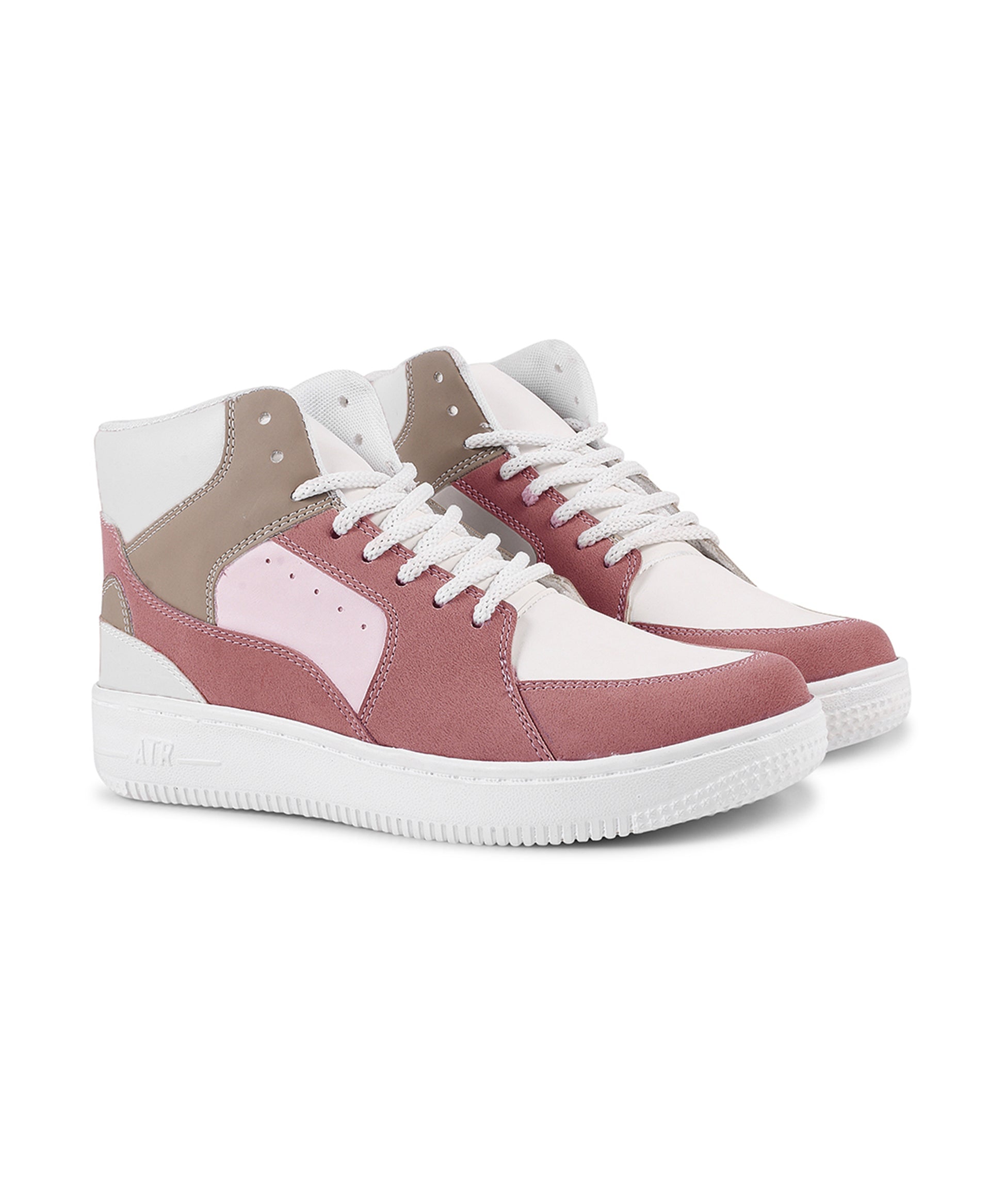 high-top lace-up sneakers with a multi-panel design
-White White-Peach
