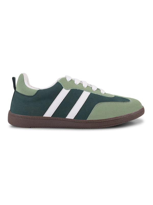JM Looks Green suede lace-up sneakers with side stripes and gum sole for women