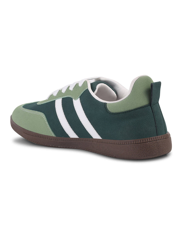 JM Looks Green suede lace-up sneakers with side stripes and gum sole for women
