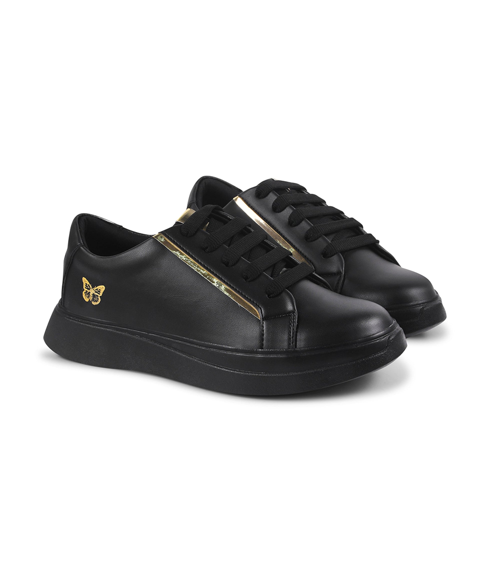 JM Looks Women's Golden & White Sneakers | Transparent Lace-Up Fashion Shoes Black