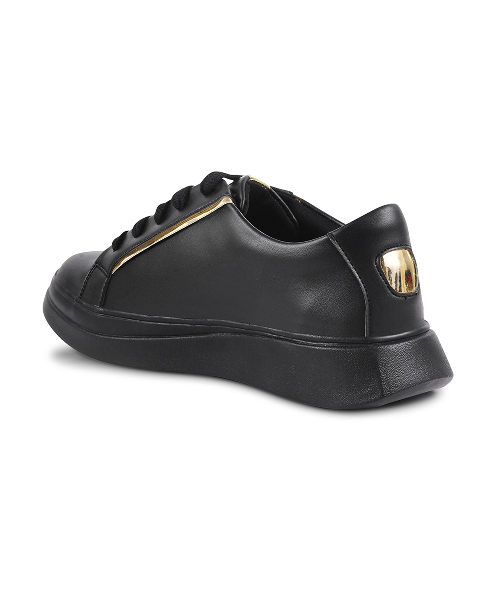 JM Looks Women's Golden & White Sneakers | Transparent Lace-Up Fashion Shoes Black