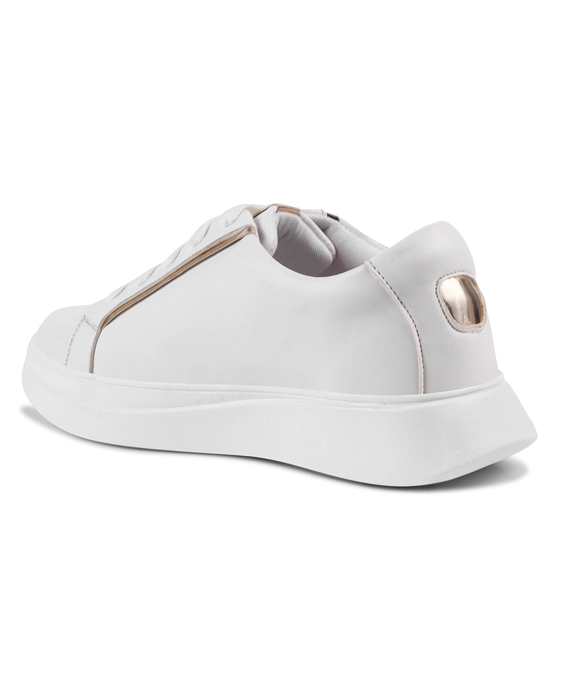 JM Looks Women's Golden & White Sneakers | Transparent Lace-Up Fashion Shoes White