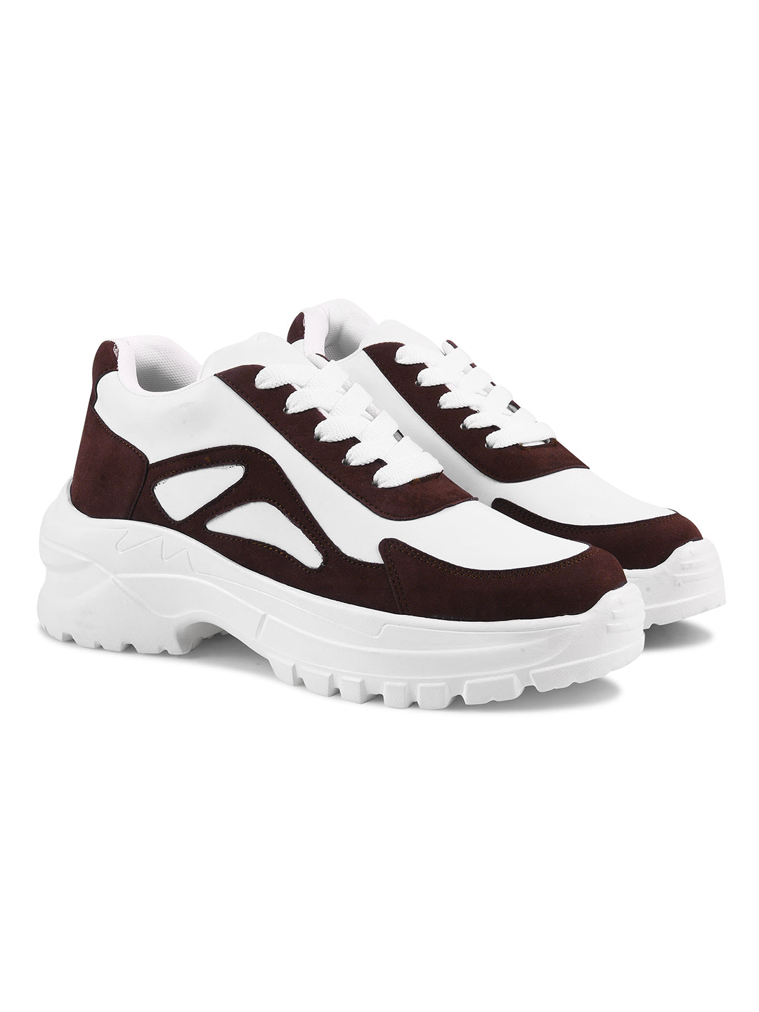 JM Looks chunky sole sneakers with modern panel detailing and lace-up design Brown