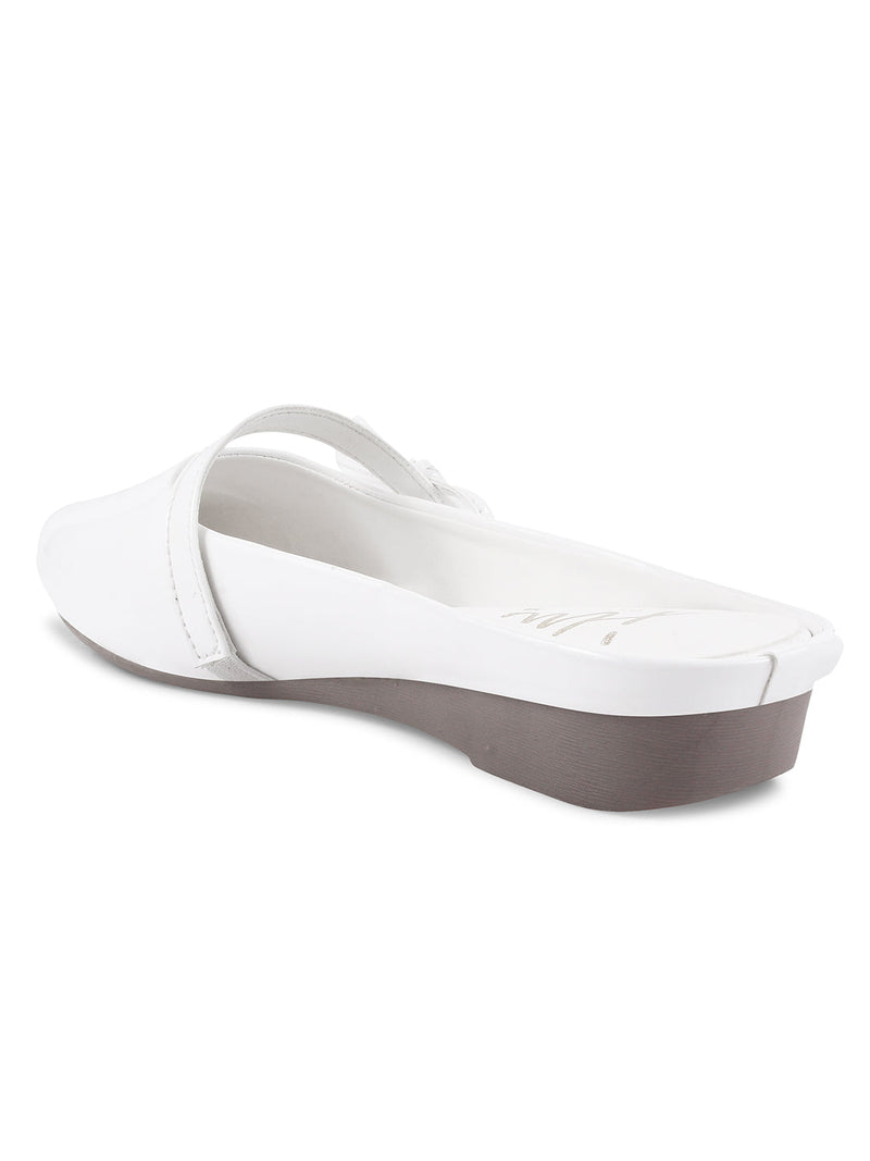 JM Looks Women's Ethnic Toe-Loop Flat Sandals | Stylish Patterned Slip-Ons White