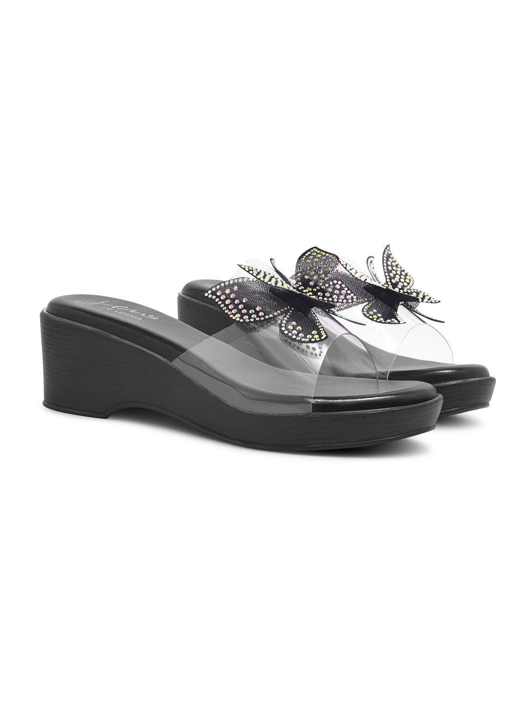 Platform slip-on sandals with butterfly detailing by Jm Looks for women and girls Black