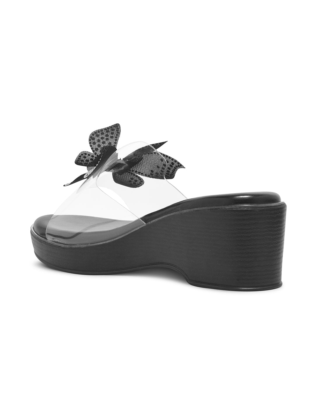 Platform slip-on sandals with butterfly detailing by Jm Looks for women and girls Black