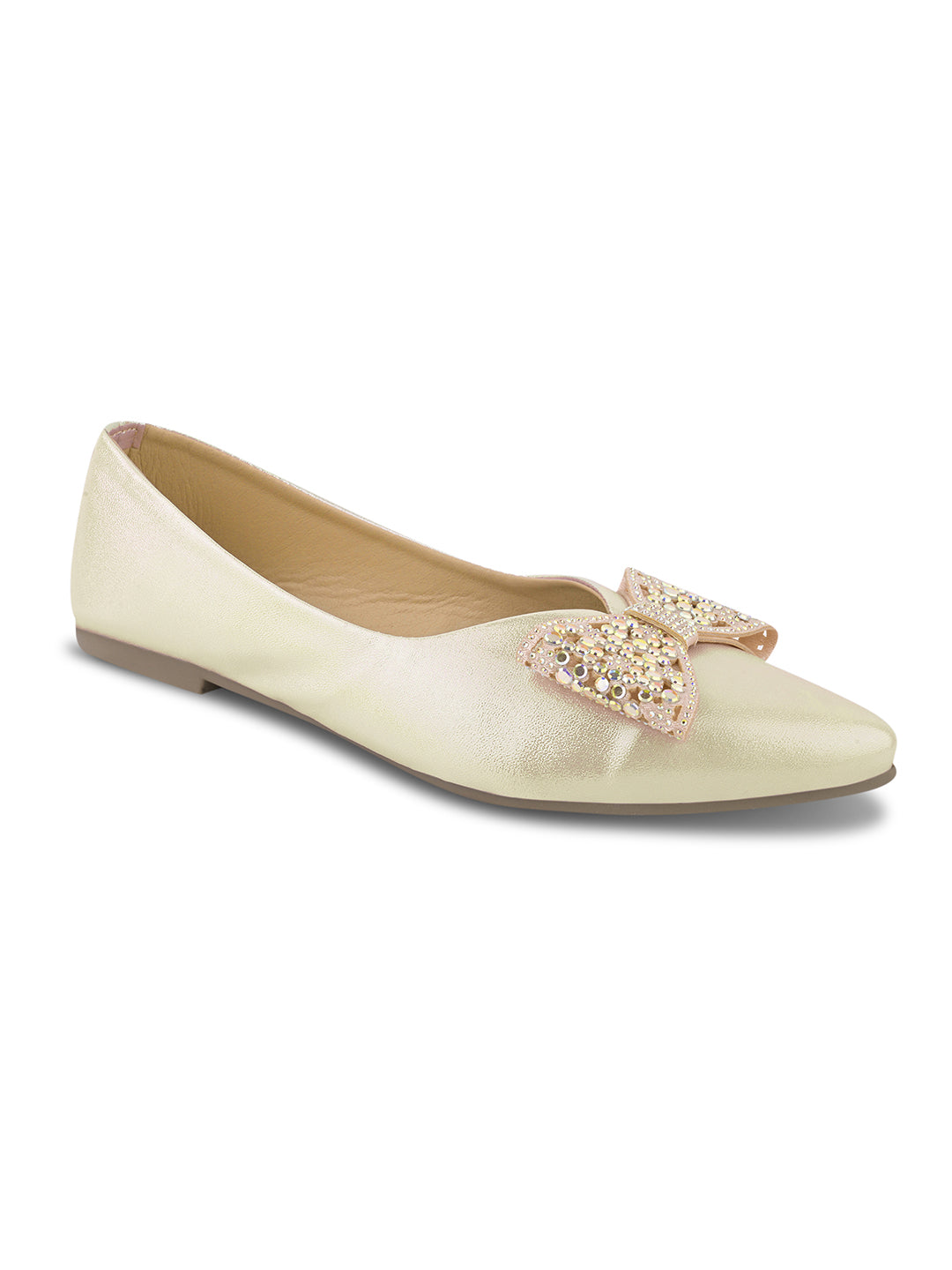 JM LOOKS Pointed Toe Bow Flat Sandals with Crystal Embellishments