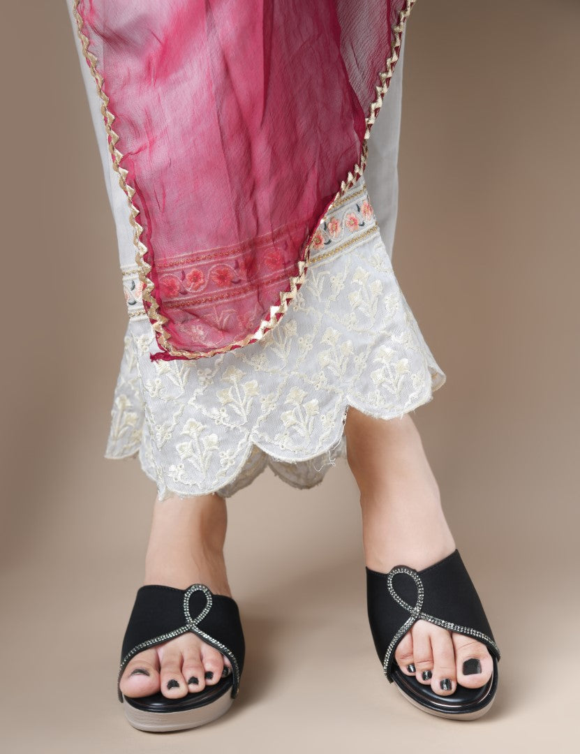 JM Looks Ethnic Wedge Sandals | Embroidered Open-Back Slip-On for Women beige