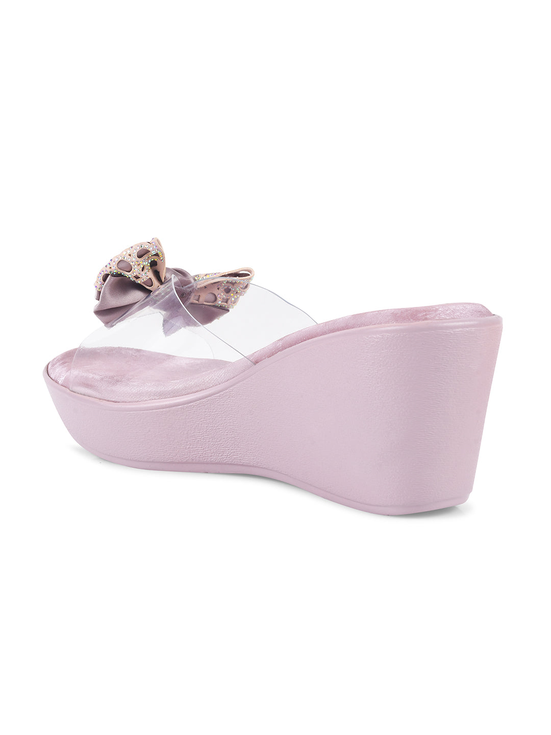 Jm Looks Embellished Bow Wedge Platform Sandals Wood-Rose