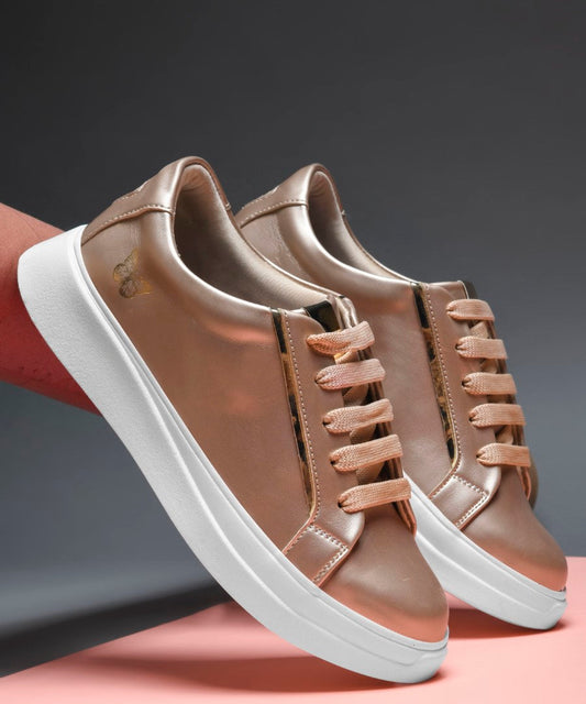 JM Looks Women's Golden & White Sneakers | Transparent Lace-Up Fashion Shoes Golden
