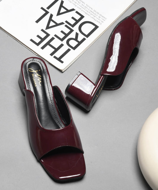 Women's red cherry square peep-toe block heel mules