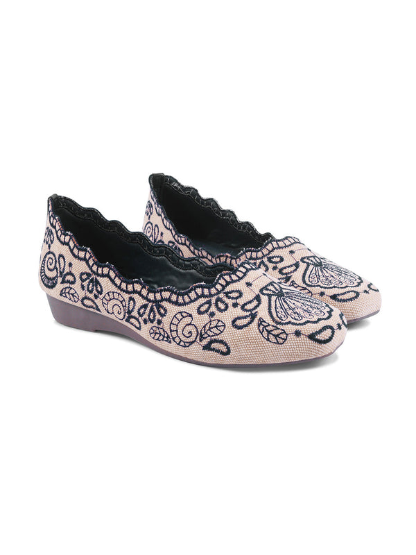JM Looks Women Blue Embroidered Slip-On Ethnic Ballet Flats Jutti 