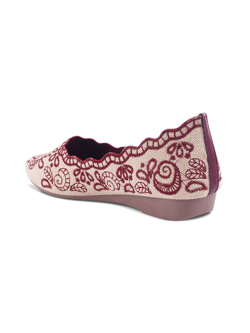 JM Looks Embroidered Ethnic Belly Shoes for Women | Slip-On Flats Cherry