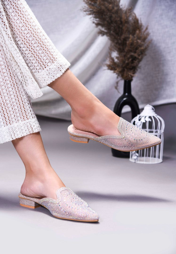 JM Looks women's pointed-toe mule with an all-over embellished design
 Sultan