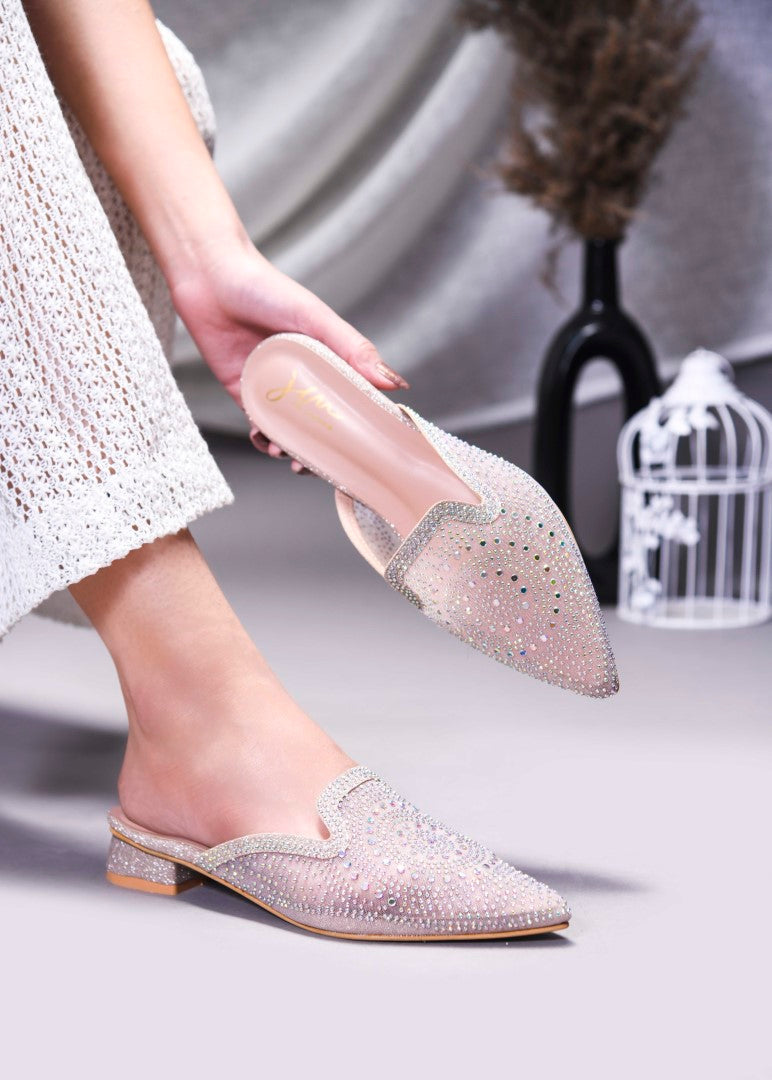 JM Looks women's pointed-toe mule with an all-over embellished design
 Sultan