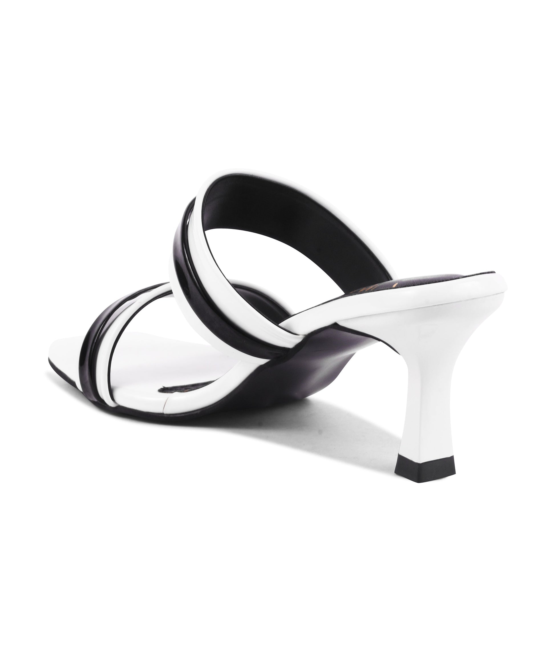double-strap heel mules with decorative buckles and a square toe
 White