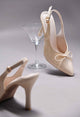 Bow Slingback Stiletto Heels Pointed Toe in Cream / 36