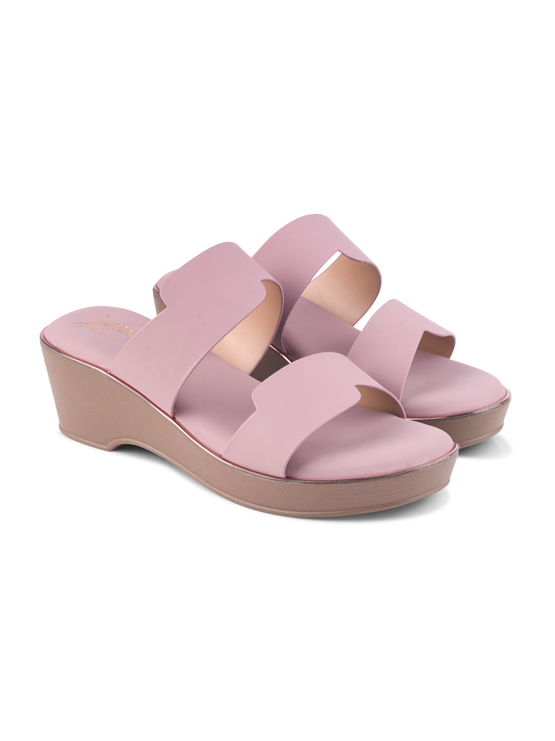 Jm Looks dual-strap platform wedge sandals
 Peach