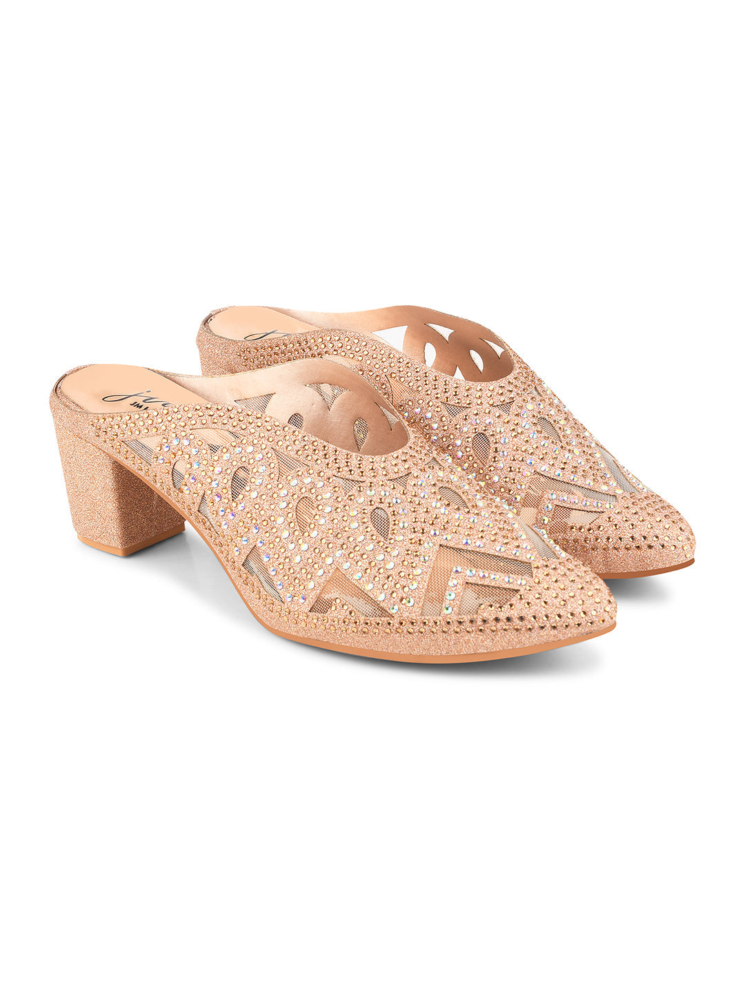 Embellished ethnic mules with block heel by Jm Looks for women and girls Sultan
