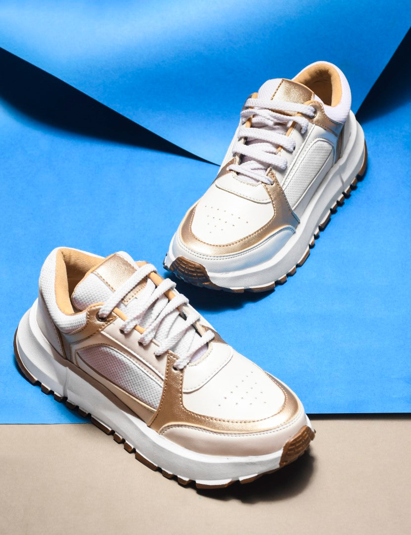 JM Looks Women's Casual Sneaker Shoes | Stylish & Comfortable Daily Footwear Gold