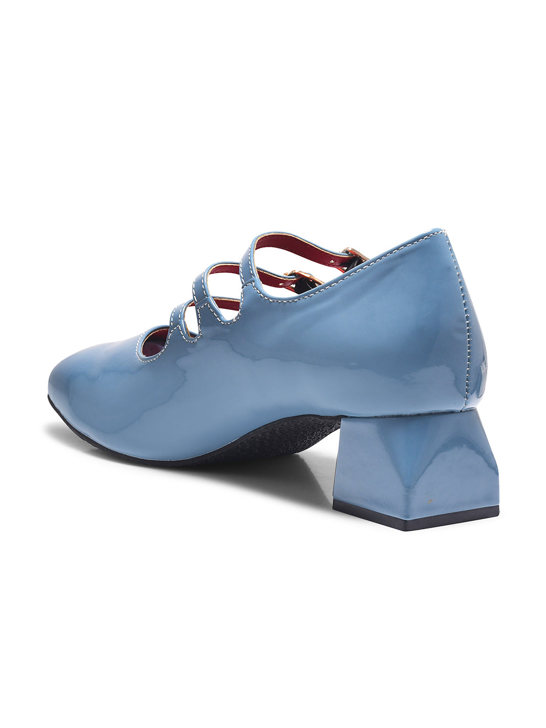 Mary Jane shoe with three straps and buckle closures
 Sky Blue
