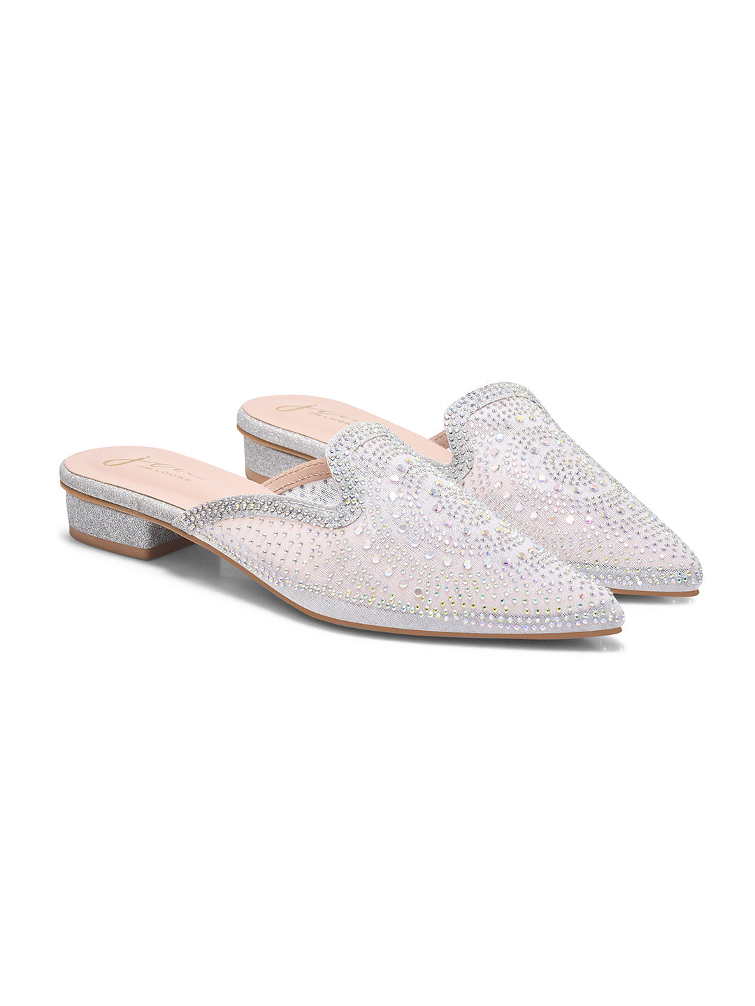 JM Looks women's pointed-toe mule with an all-over embellished design
 Silver
