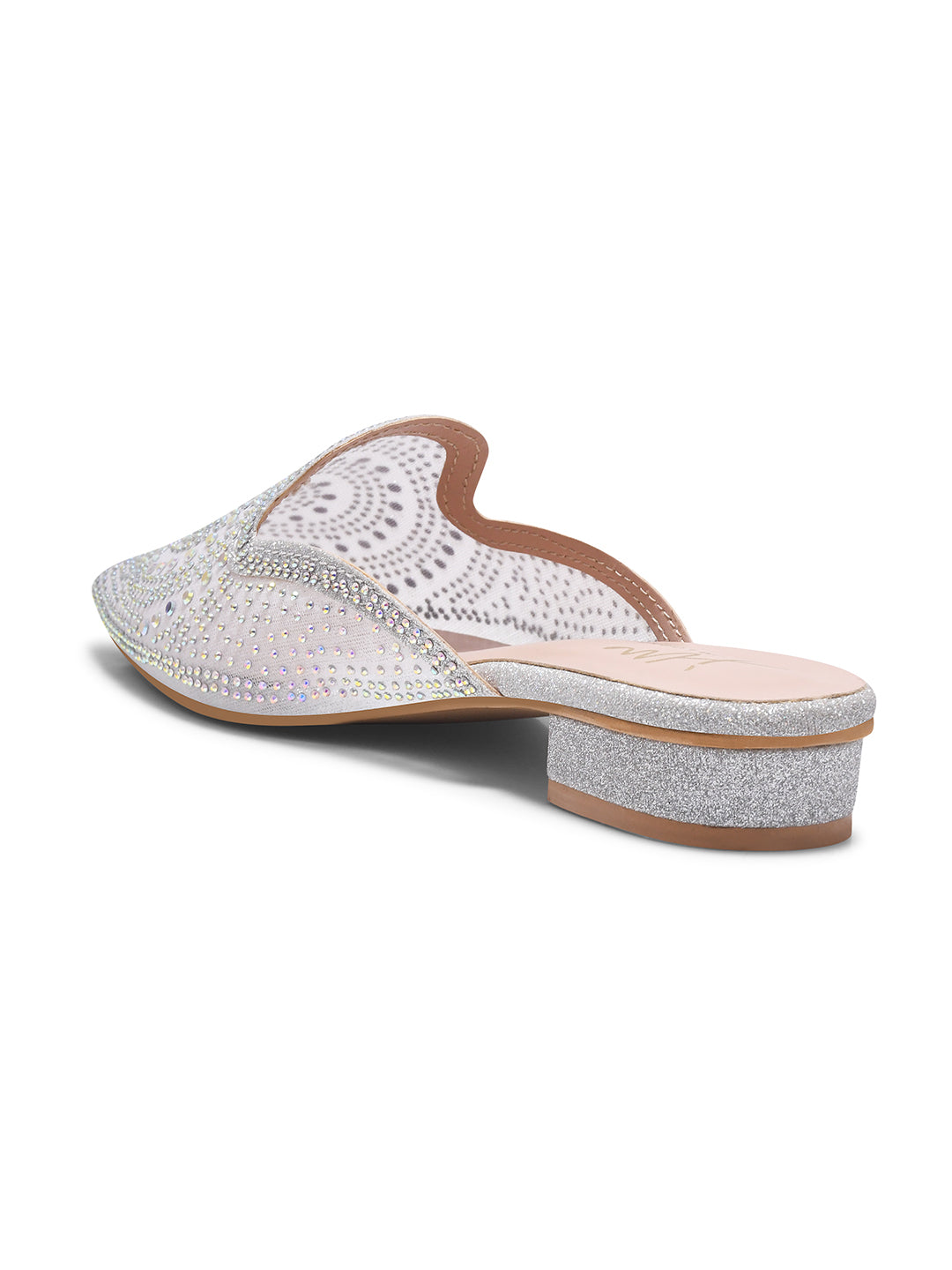 JM Looks women's pointed-toe mule with an all-over embellished design
 Silver