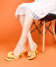 Open Toe Flower Embellished Soft Insole high-heeled sandals in Yellow / 36