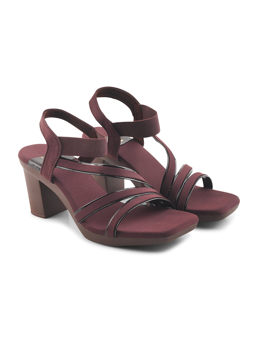 Jm Looks block heels with multiple thin straps and an elasticated ankle strap
 Brown