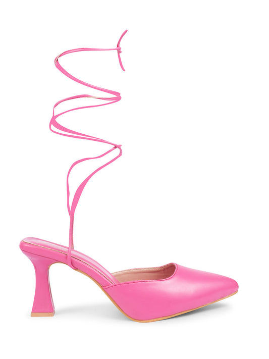lace up Kitten heels for women pointed toe spool heel with long tie up ankle straps Rani