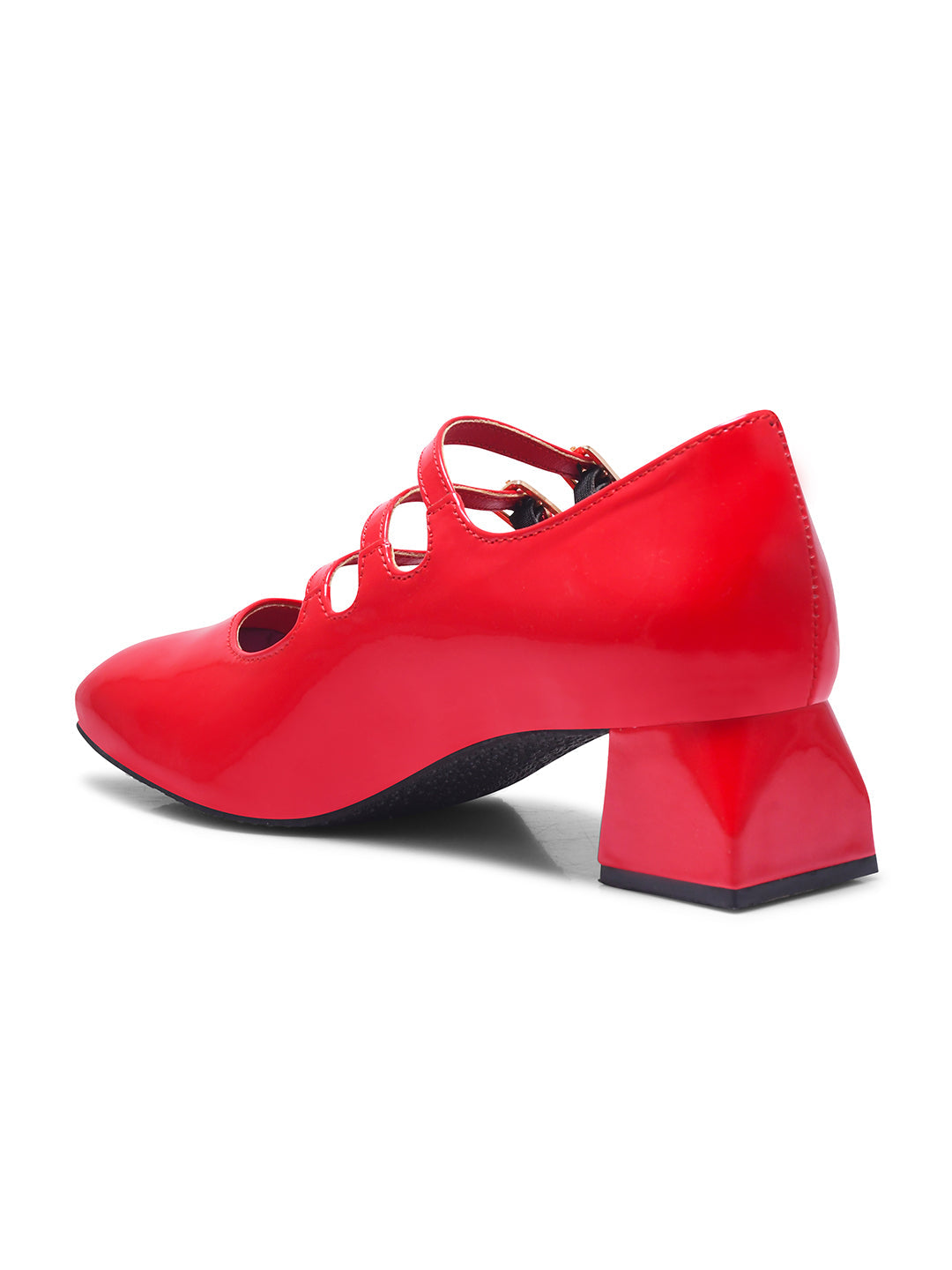Mary Jane shoe with three straps and buckle closures
 Red