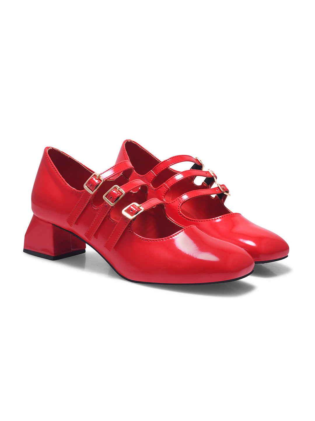 Mary Jane shoe with three straps and buckle closures
 Red