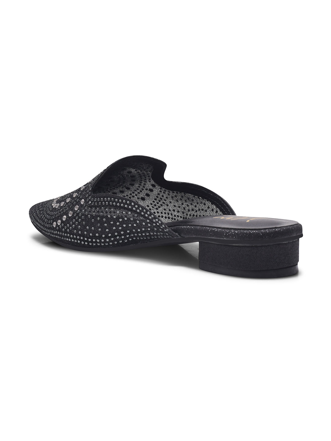 JM Looks women's pointed-toe mule with an all-over embellished design
 Black