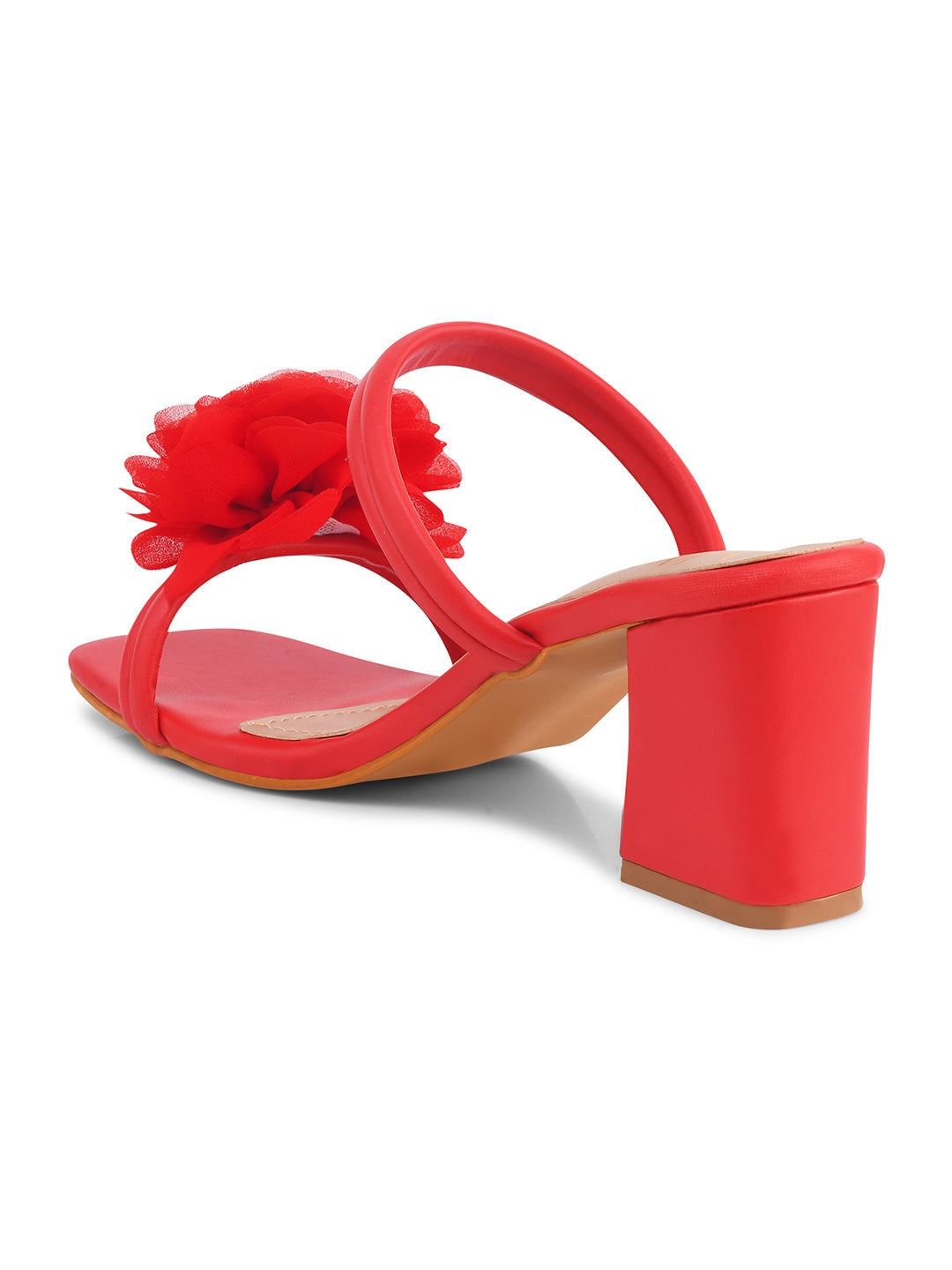 Jm Looks Floral Embellished Block Heels Red