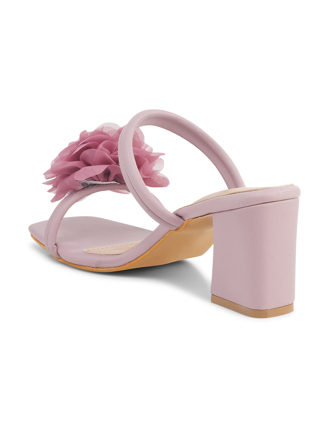Jm Looks block heels featuring a large floral embellishment on the strap
 Wood Rose