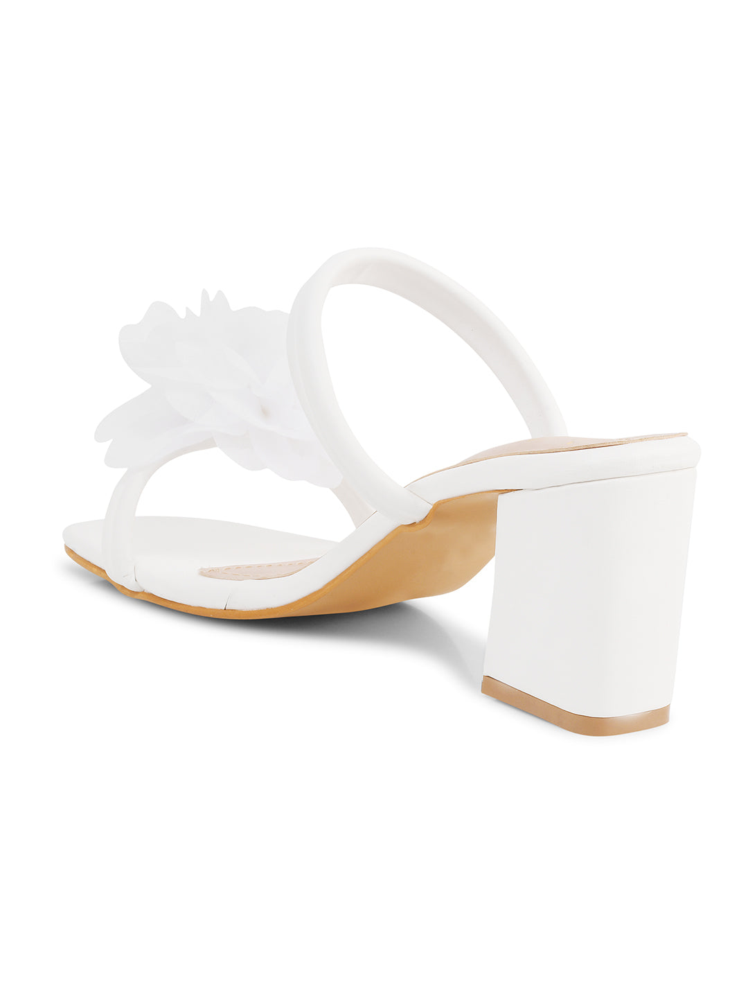 Jm Looks Floral Embellished Block Heels White