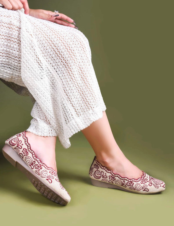 JM Looks Women Cherry Embroidered Slip-On Ethnic Ballet Flats Juttis