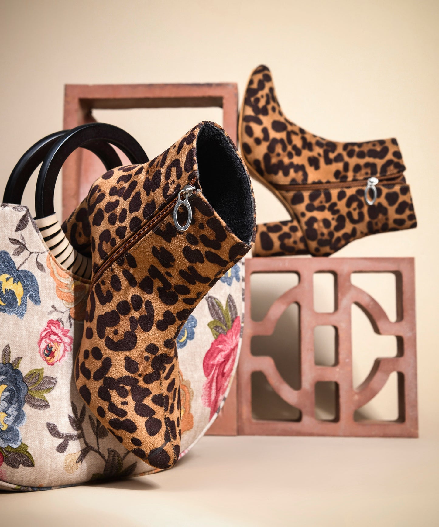 Leopard Print Ankle Boots with Side Zipper