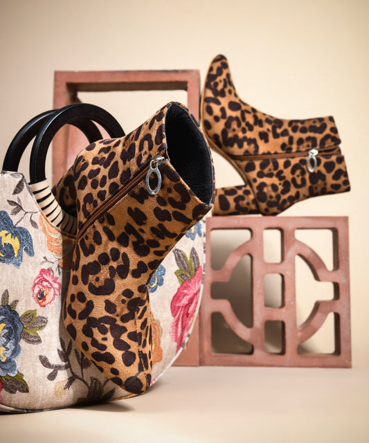 Leopard Print Ankle Boots with Side Zipper