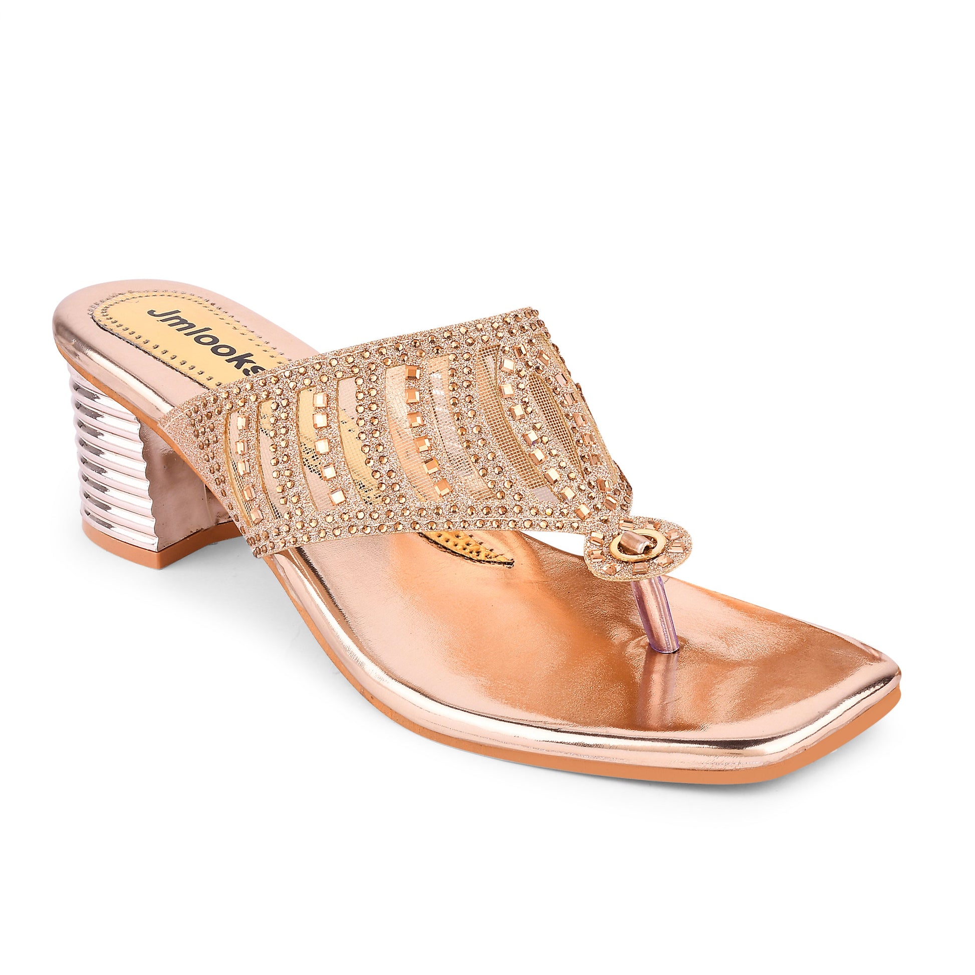 Jm Looks open-toe heels with an embellished broad strap and a textured block heel
 Sultan